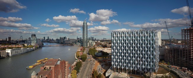 The new embassy, located in the emerging Nine Elms neighborhood
