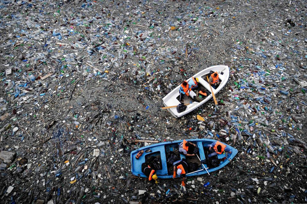 Plastic waste available for harvesting from the ocean.