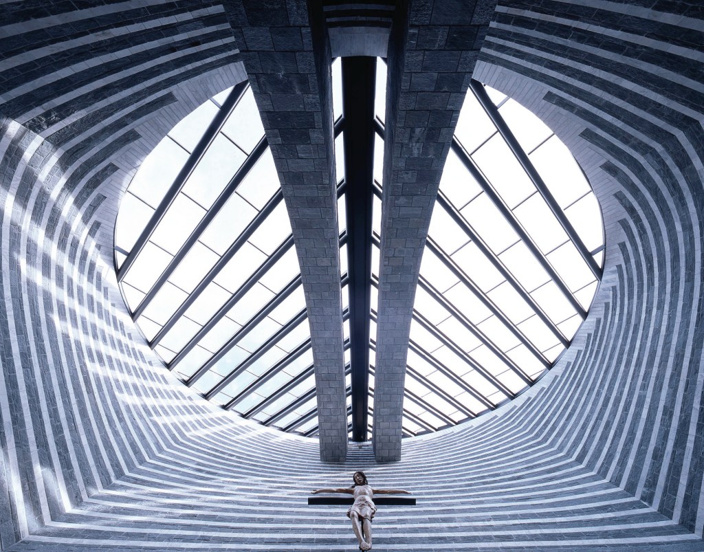 Mario Botta's San Giovanni Battista Church, completed in 1996 in Mogno, Switzterland.