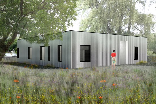 Designed for a site on Turtle Lake, Wis., this vacation residence is inspired by a midcentury bungalow previously on the property.
