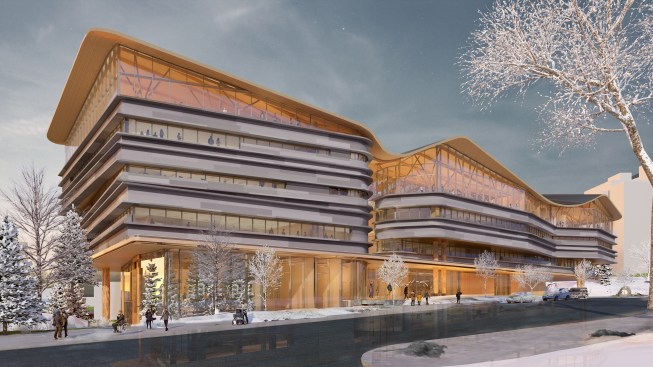 The Southeast view of the new Ottawa central library and Library and Archives Canada building.