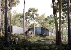 Thanks to the dynamic slat opening, the reception 
and exhibition building is open during the day while it then converts
into an enclosed and mysterious unit at night.