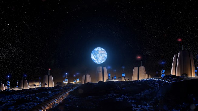 View of Earth from Moon Village