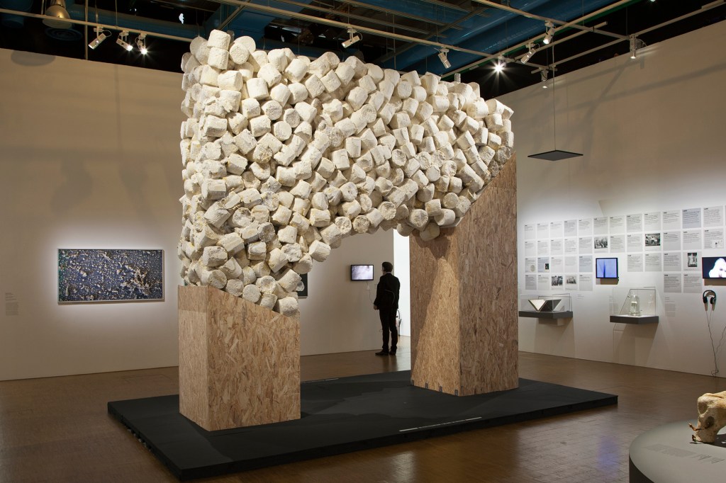 The Living poured blocks into formwork that then joined together through bio-welding in “Living Bricks,” which was on display at the Centre Pompidou's 2019 exhibition La Fabrique du Vivant.