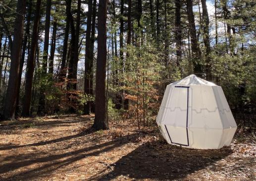 An inflatable shelter made from plastic sheets
