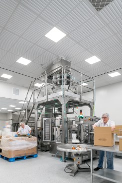 The ceiling in the industrial bakery had to meet FDA and Health Department requirements for hygiene.