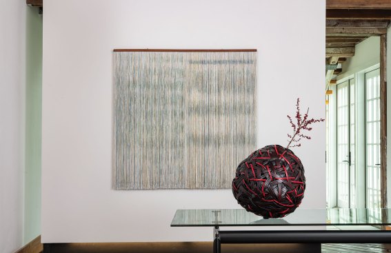Ulla-Maija Vikman, Akureyri, 2009, painted viscose, and linen, mahogany, 57” x 58”
Jiro Yonezawa, Red Fuji, 2019 bamboo, urushi lacquer, 30” x 12” x 10.5”
Photo by Tom Grotta