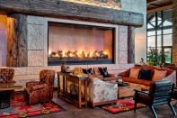 A Montigo fireplace in the great room at the Gaylord Rockies Resort & Convention Center in Aurora, Colo.