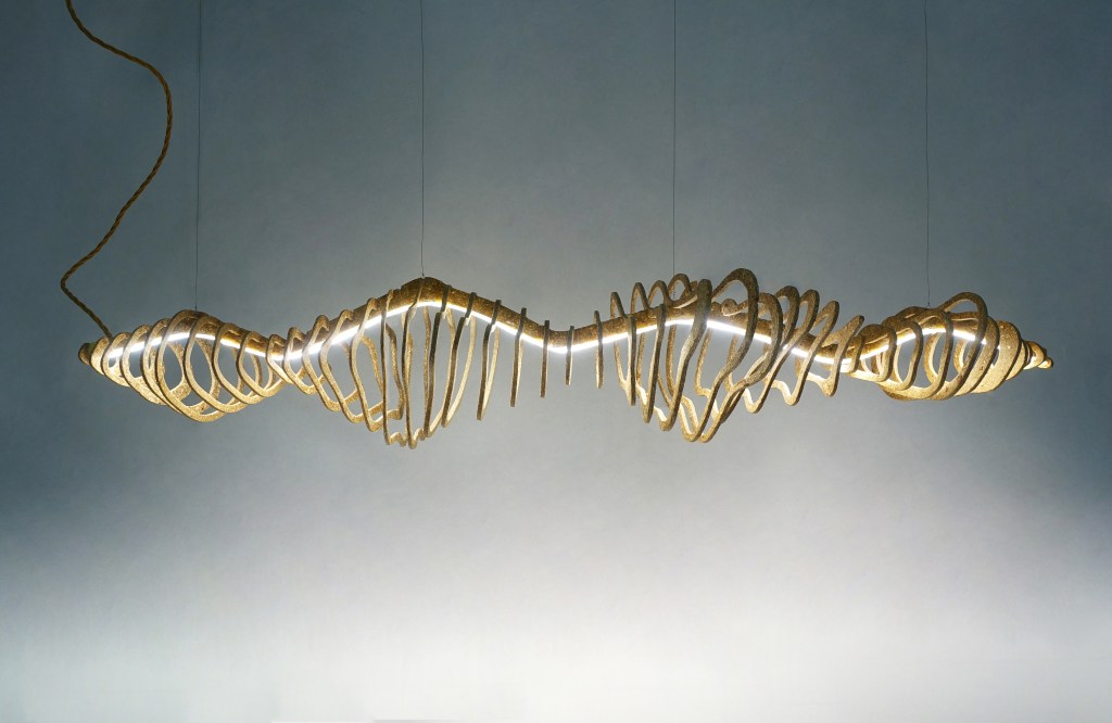 A lighting display made using organic refuse bio-compound, designed by Biohm in collaboration with Luca Alessandrini