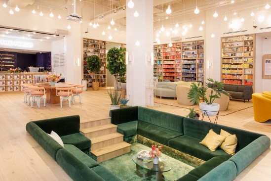 The Brooklyn outpost for the Wing, a womenâs-only coworking space, sports a sunken lounge, beauty room, and plush materials palette that brings a renewed vibrancy to what was an old tape factory.