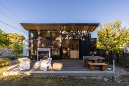 A gorgeous new addition to this older home combines kitchen, living room and dining area inside, while providing relaxing space outside in Sausalito, CA.