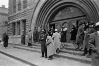 A 1941 photo of congregants at Chicago’s Pilgrim Baptist Church, formerly a synagogue designed by Louis Sullivan, from the book Building Character. Author Charles L. Davis II describes how new congregations reused existing religious structures. “Demographic changes and white flight made African Americans the final stewards of Kehilath Anshe Ma’ariv Synagogue beginning in 1921. It was only through these historical migrations that blacks were finally given a chance to contribute to the democratic aims of Sullivan’s political discourse,” Davis writes.