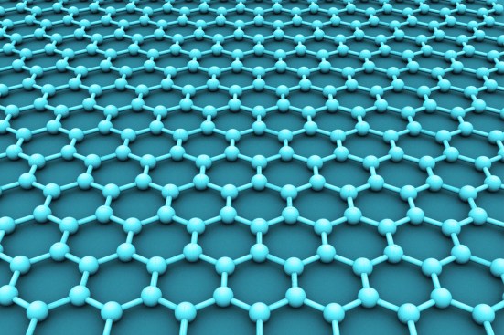 The atomic-scale hexagonal lattice made of carbon atoms that makes graphene.