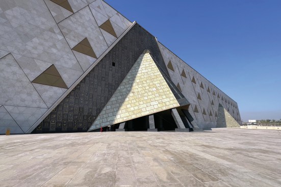 Grand Egyptian Museum main entrance, showing doorless access.