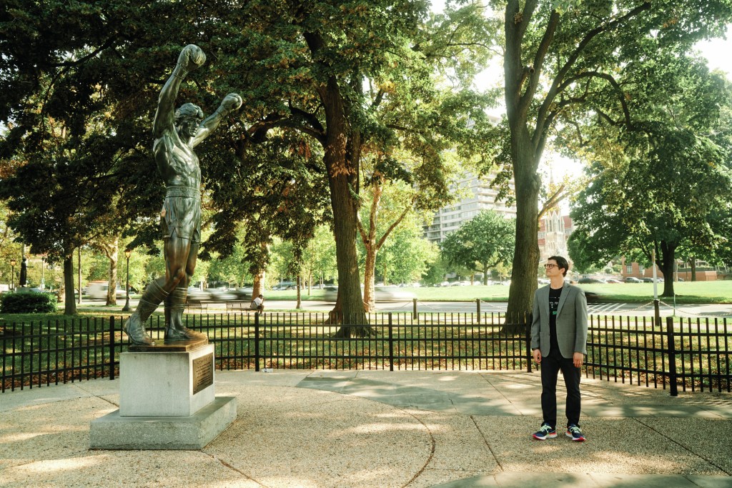 Paul Farber with the Rocky Statue in Philadelphia.