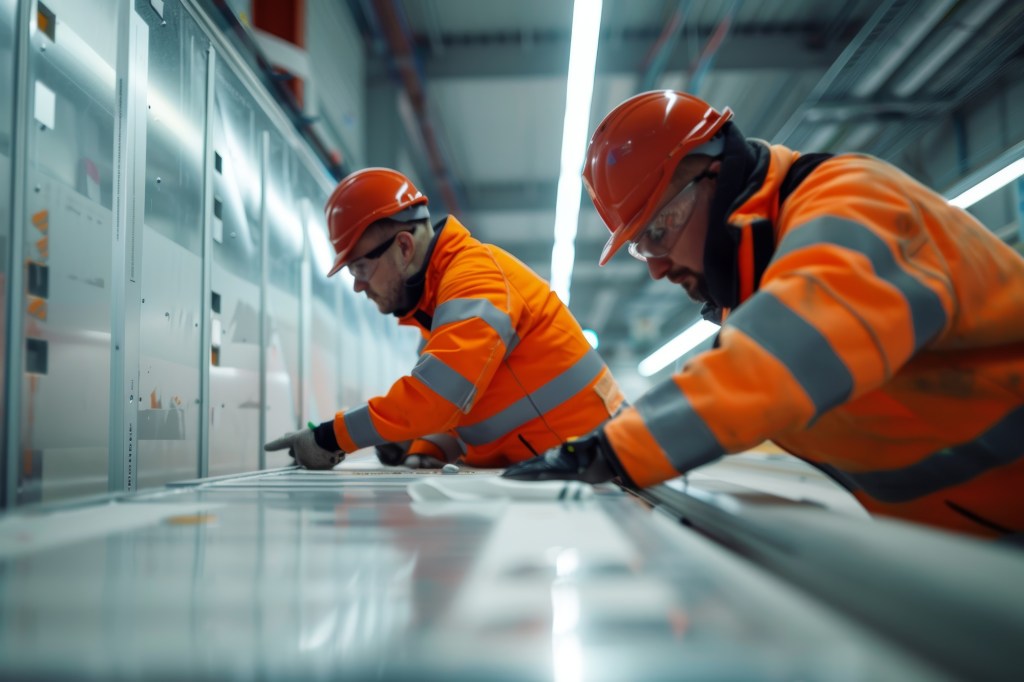 Professionals Installing Vacuum Insulated Panels in Modern Building Project with High Precision Technology.