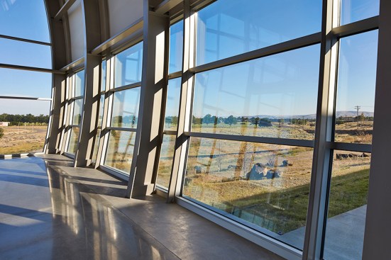 Extensive glazing allows daylight in and provides unobstructed views. 
Color/texture combine with shadow/light to create ever-changing patterns.