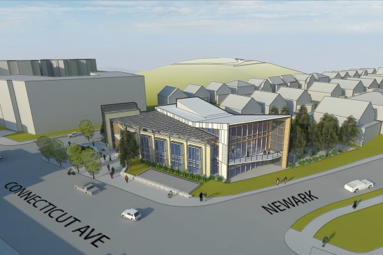 Aerial rendering of northeast corner. (Oct. 2015)