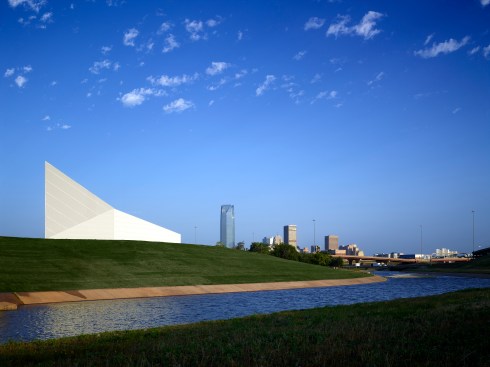 The Kayak Building acts as a landmark on the eastern edge of the boathouse district.  It is viewed from the intersection of I-35 and I-40