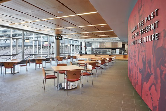 Positioned between Martin Stadium and Rogers practice fields, the Complex features powerful views from every space including this view from the dining hall.