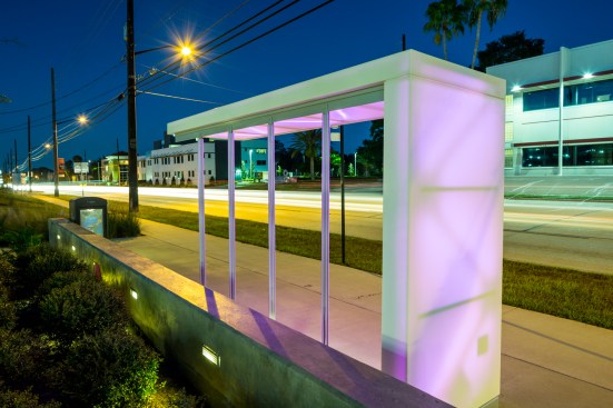 Installed shelter at night