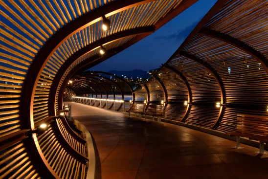 Dos Lagos Bamboo Bridge at night
