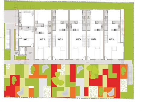 A ground-floor plan and site plan of the project.