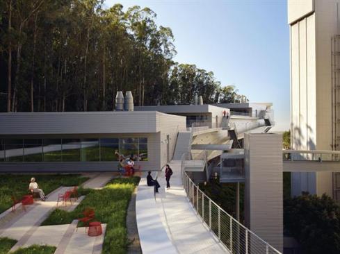 Stepped green roofs and suspended staircases