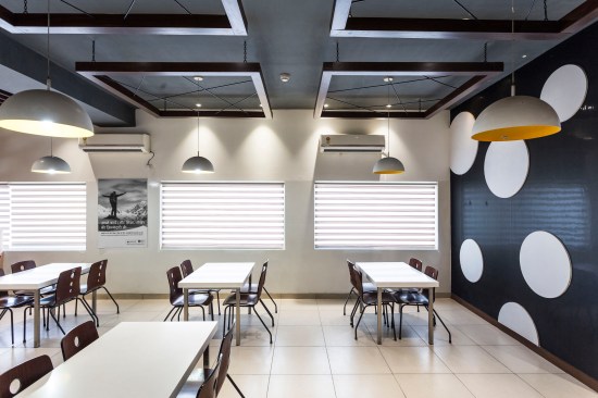 Left over steel bars are used as ceiling elements to add a whimsical twist to the interiors.