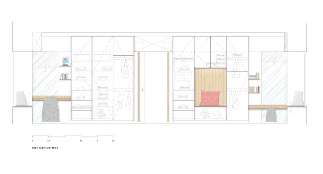 Coloured elevation of the children’s’ bedrooms.