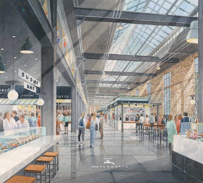 The Food Hall as it will look on completion, preserving the architectural details of its former industrial use.
