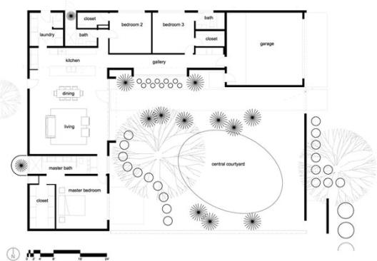 A floor plan for one of the courtyard houses at The Six.