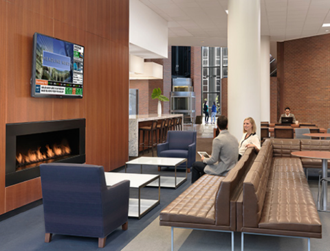 First floor gathering space with kitchen at 700 Market Street - designed by Arcturis