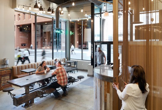 The heavy industrial steel and re-purposed wood elements are reminiscent of Spokane’s robust beginnings.