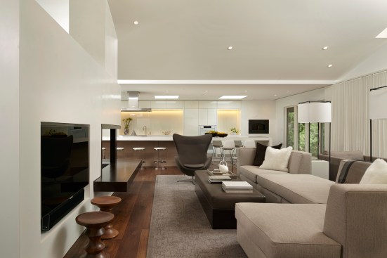 Remodel of Edina Mn residence, PK architects, Streeter and Associates, Andrew Flesher Interiors, ©Karen Melvin Photography, modern, contemporary, white, white kitchen, pizza oven, fireplace modern, monochromatic, woods, woodfloor, modern lamps, feather chandelier, feather pendant, poolside, Womb Chair, wire chair, remodel, remodel modern, architecture minnesota, AM cover