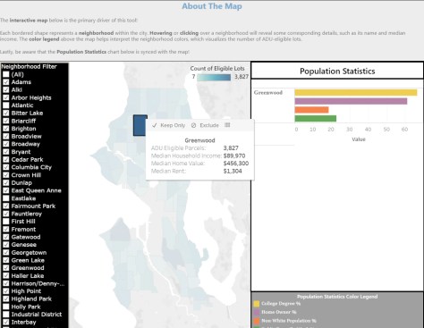 Parcel eligibility and neighborhood demographic data on the ADUniverse app prototype