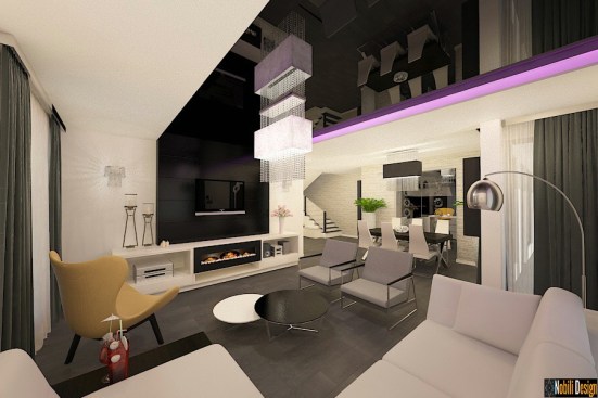 Proiect design interior living vila moderna realizat de Nobili Interior Design in Bucuresti. 