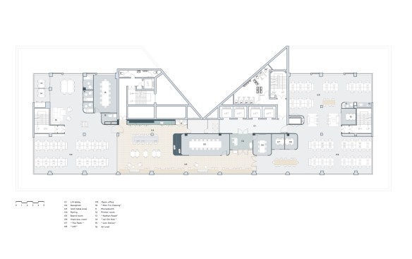 Annotated press plan of the office