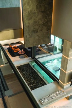 The water feature runs into the spa as well as the swimming pool.