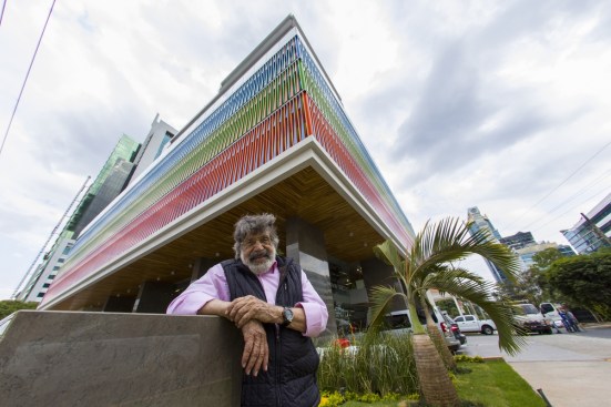 Northwestern building view with Carlos Cruz Diez, the artist