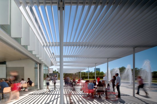 Light as a material was considered to create a dynamic and changing play between light and shadow under the trellis.