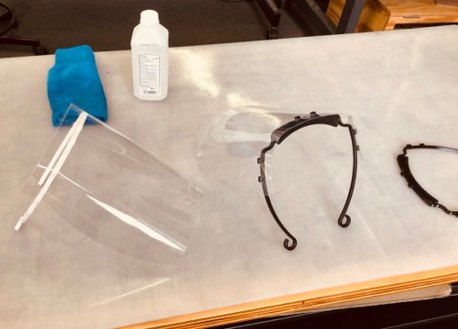 Laser-cut face shield and 3D printed visor fabricated by Cornell AAP