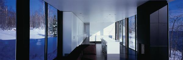 Kitchen appliances are either tucked out of view or designed to blend into the white interiors. I wanted the kitchen to disappear, says Snow. It keeps the house still.
