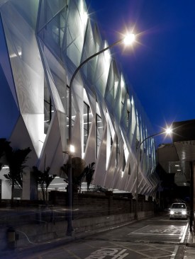 The screens are lit at night.