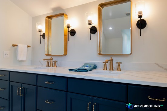 Matte black sconces and Antique Gold Mirrors