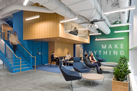 The interior of Autodesk's new MaRS Office space in Toronto, designed by The Living using generative design processes.