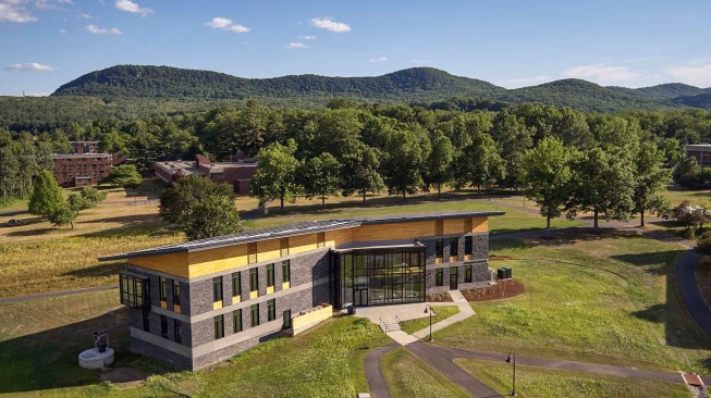 The building was inspired by the surrounding mountain range.