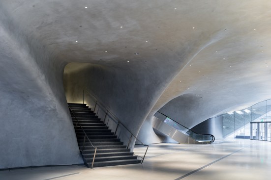 The lobby, with a view of the stairs and escalator