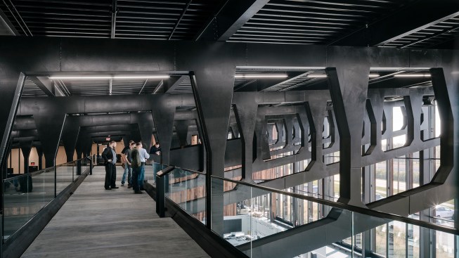 Skywalk, with view to machine showroom below