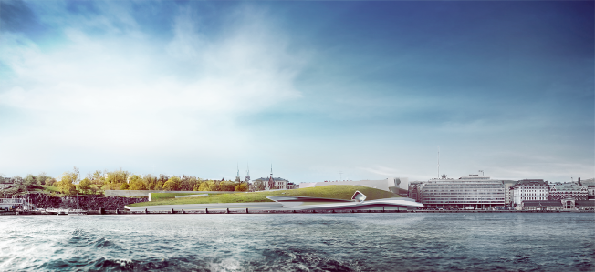 View Across Port Toward West Showing Museum and Relationship to Park